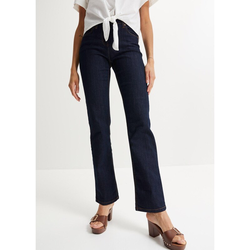 bonprix Strečové džíny Mid Waist, Straight modrá Žena