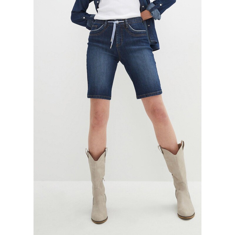 bonprix Džínové bermudy Slim Fit Mid Waist modrá Žena