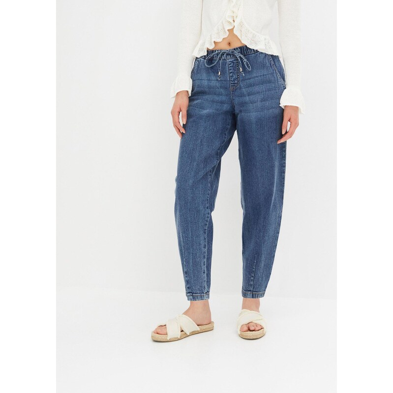 bonprix Džíny Barrel Mid Waist, pohodlný pas modrá Žena