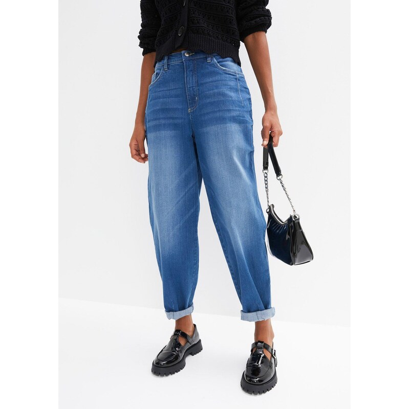 bonprix Džíny Barrel z organické bavlny, High Waist modrá Žena