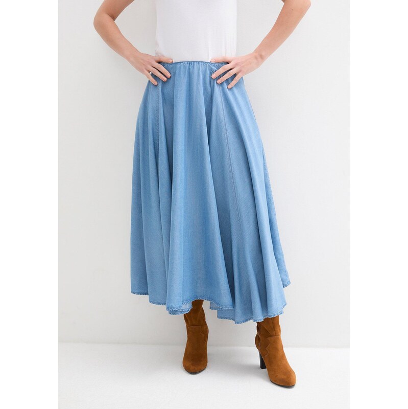 bonprix Džínová sukně s pohodlným pasem, High Waist, organická