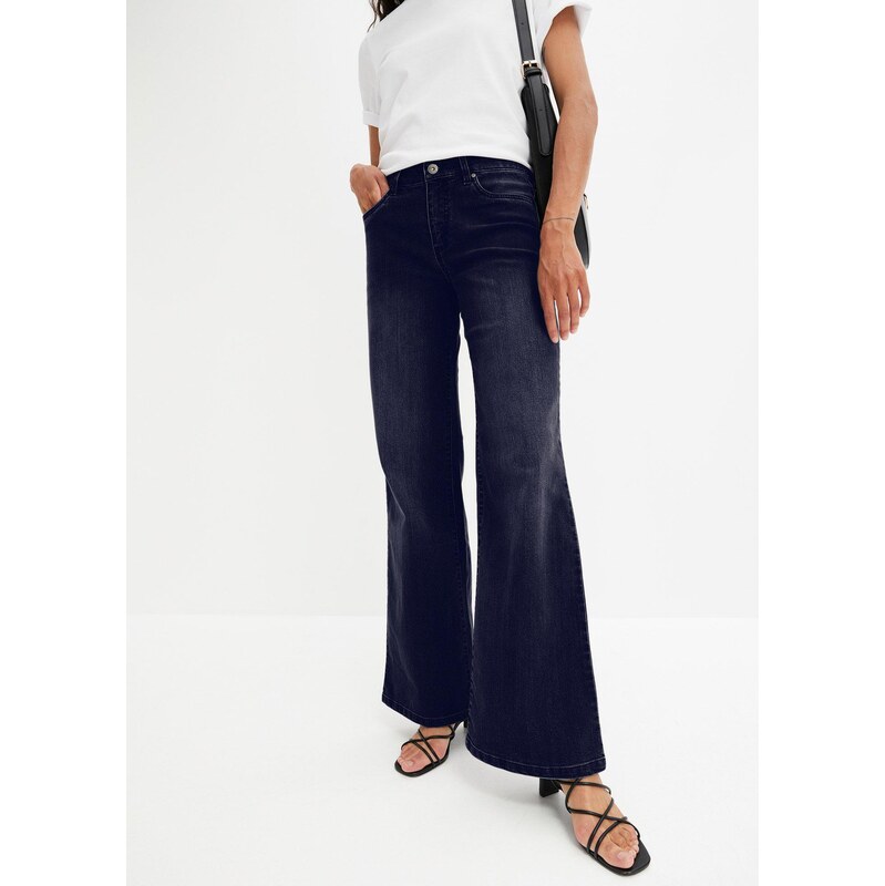 bonprix Strečové džíny Wide Leg, Mid Waist modrá Žena