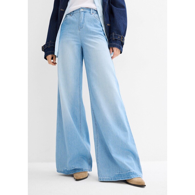 bonprix Džíny Wide Leg, High Waist, pohodlný pas modrá Žena