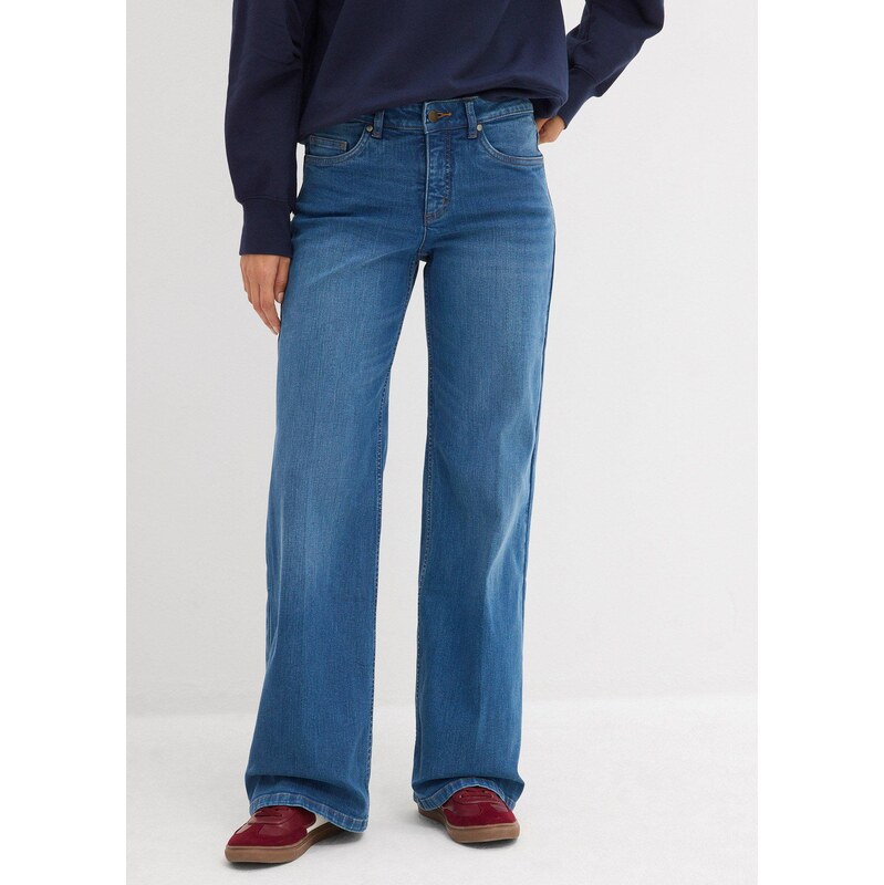 bonprix Džíny Wide Leg, Mid Waist, organická bavlna modrá Žena