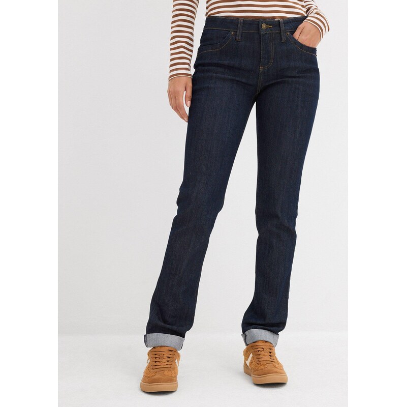 bonprix Strečové džíny Straight, High Waist modrá Žena