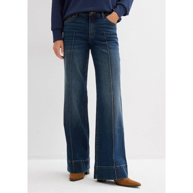 bonprix Džíny Wide Leg, Mid Waist, Full Lenght modrá Žena