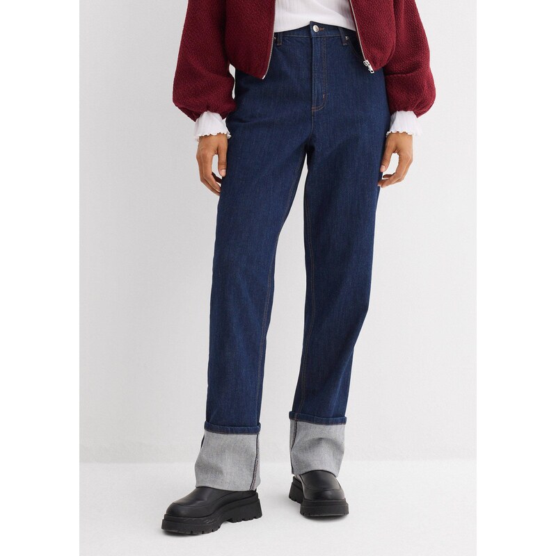 bonprix Džíny Loose Straight, High Waist modrá Žena
