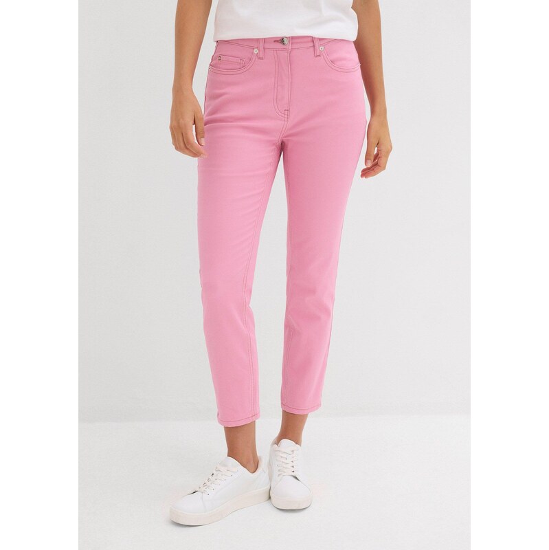 bonprix 7/8 strečové kalhoty z bavlněné směsi, High Waist růžová