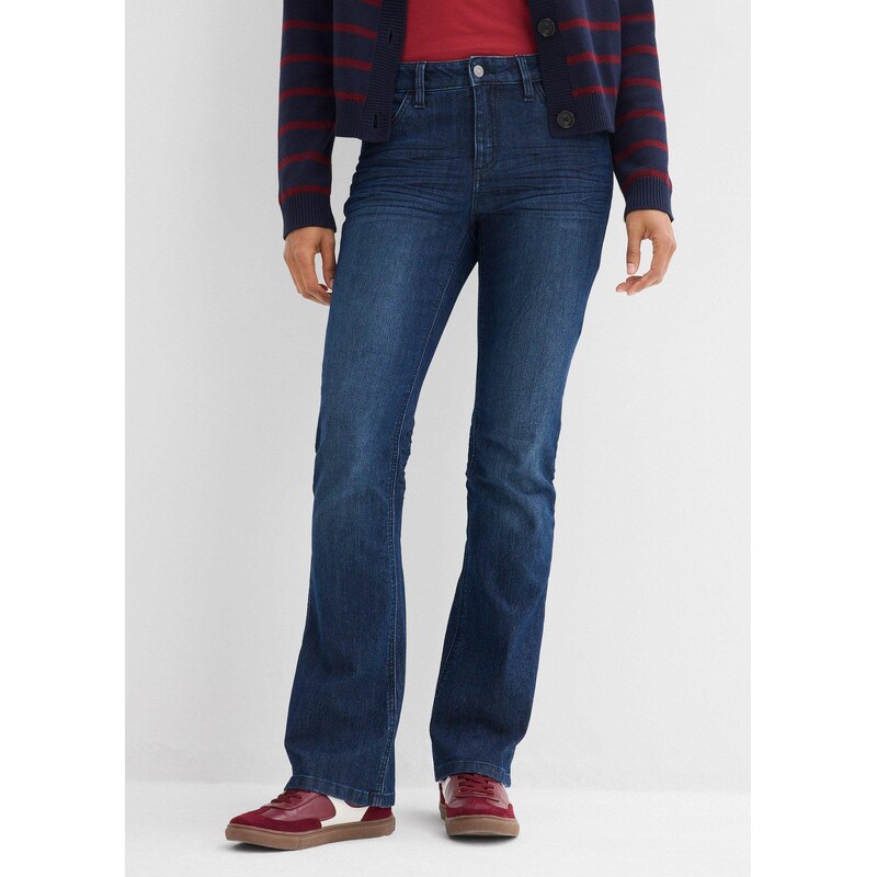 bonprix Strečové džíny Bootcut, Mid Waist modrá Žena