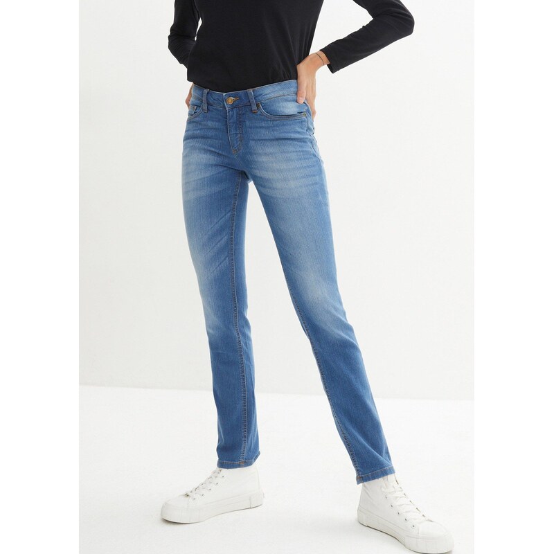 bonprix Strečové džíny Skinny, Mid Waist modrá Žena