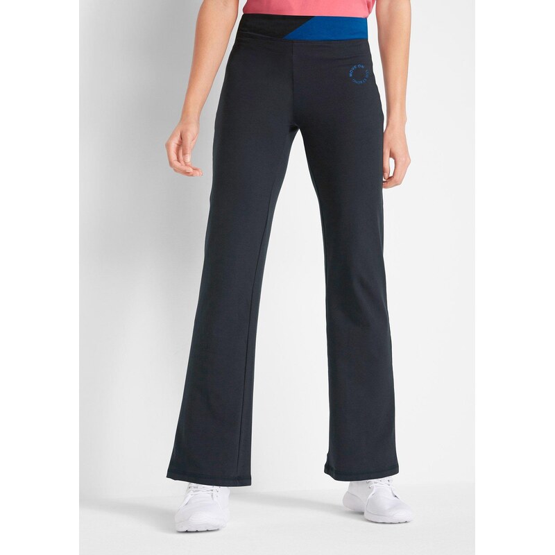 bonprix Sportovní bavlněné kalhoty se strečem, Bootcut černá