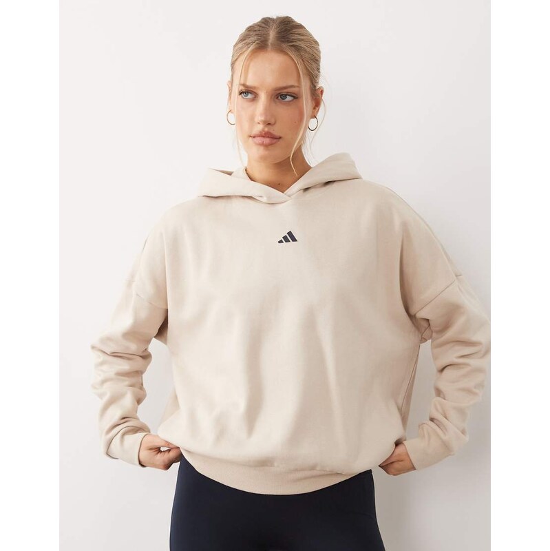 adidas Performance Three Stripes Studios hoodie in stone and navy 114215789