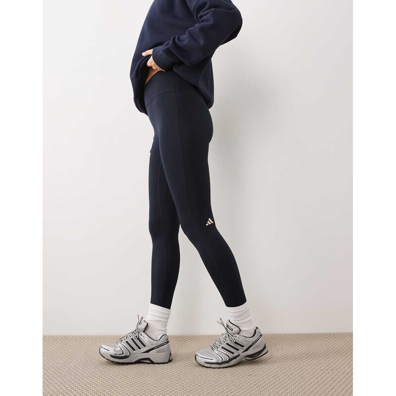adidas Performance Three Stripes Studios crossover waistband leggings in navy and cream