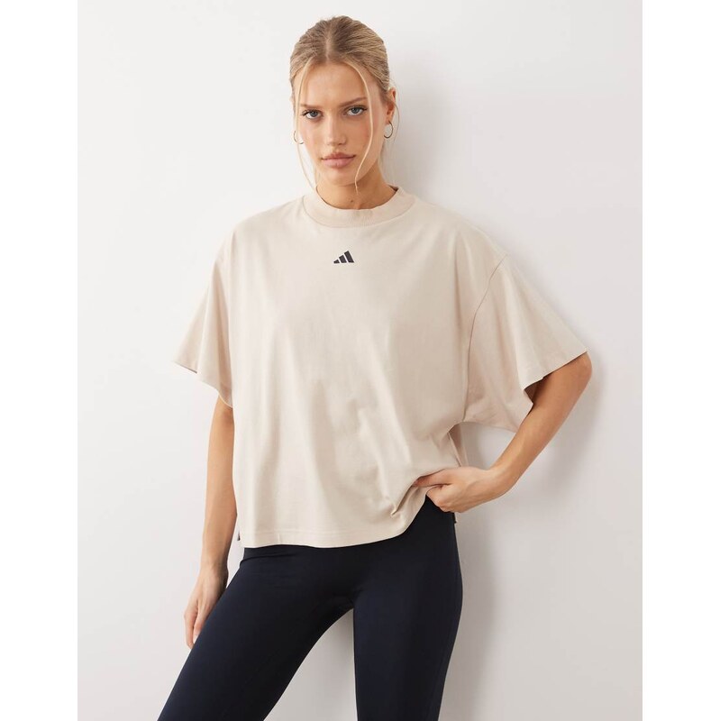 adidas Performance Three Stripes Studios t-shirt in stone and