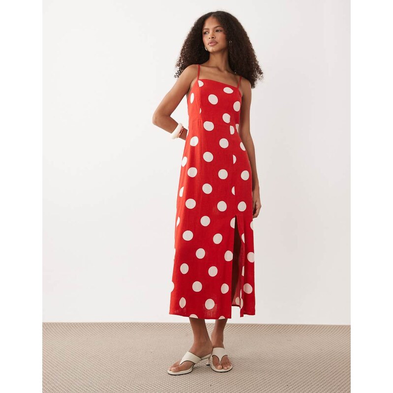 Nobodys Child Maddy linen rich smocked back cami midi dress in