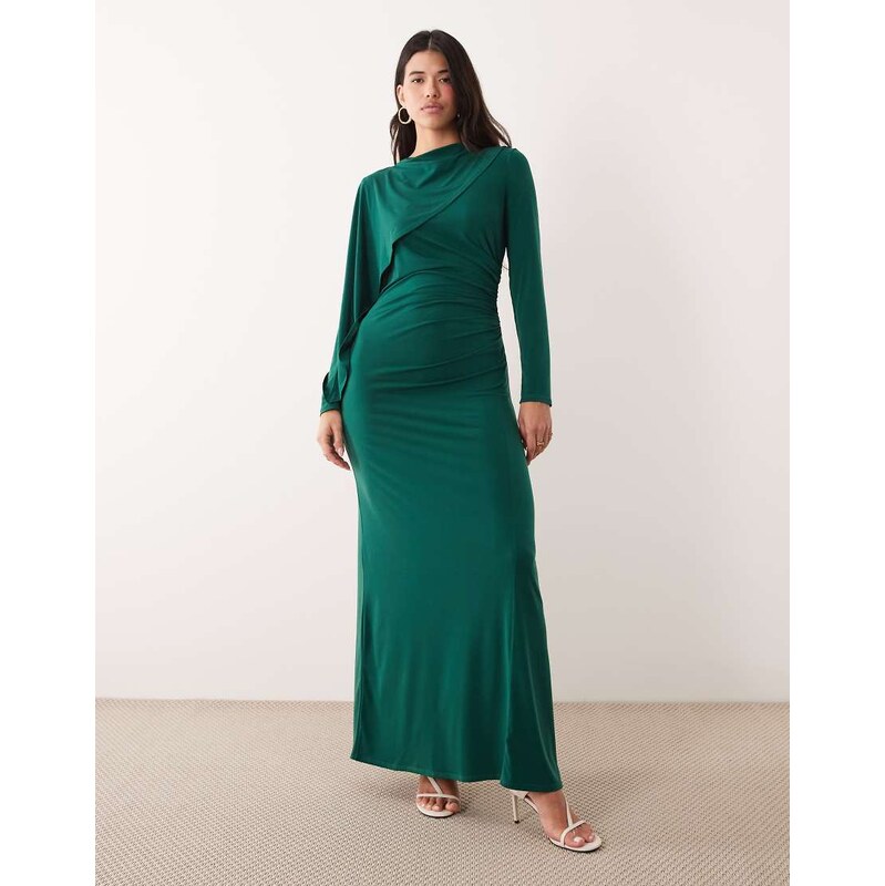 Daska slinky cape detail maxi dress in emerald green 114990787