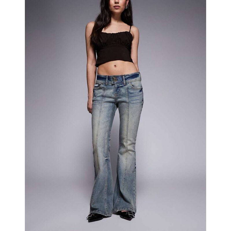 Juicy Couture diamante logo flare jeans in vintage wash blue 114215878