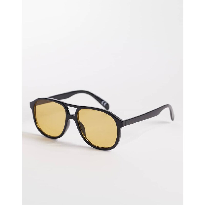 ASOS DESIGN aviator sunglasses with brown lens-Yellow