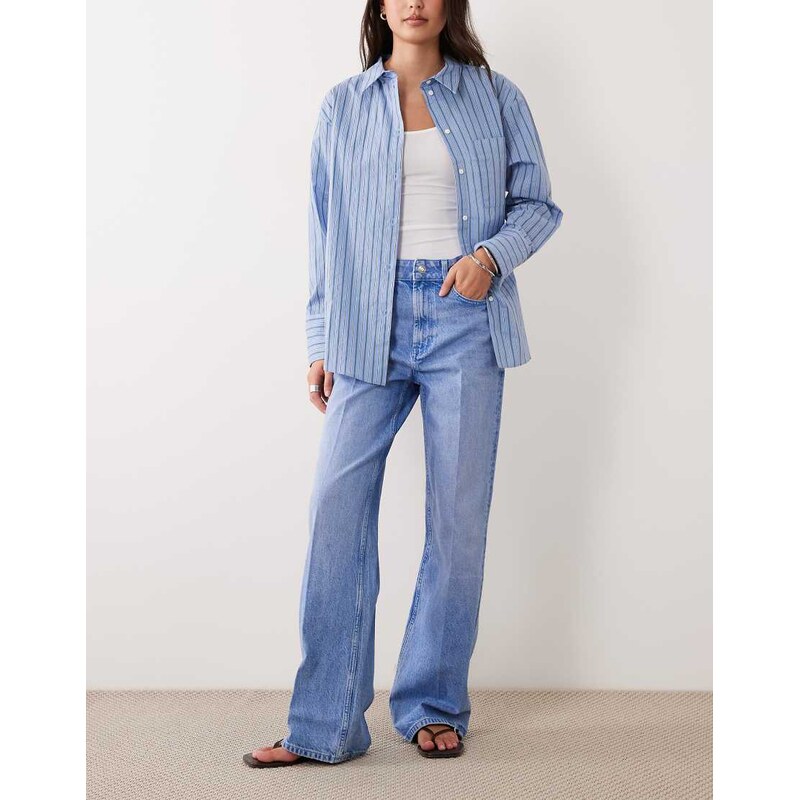 ASOS DESIGN wide leg dad jean with crease detail in bright blue