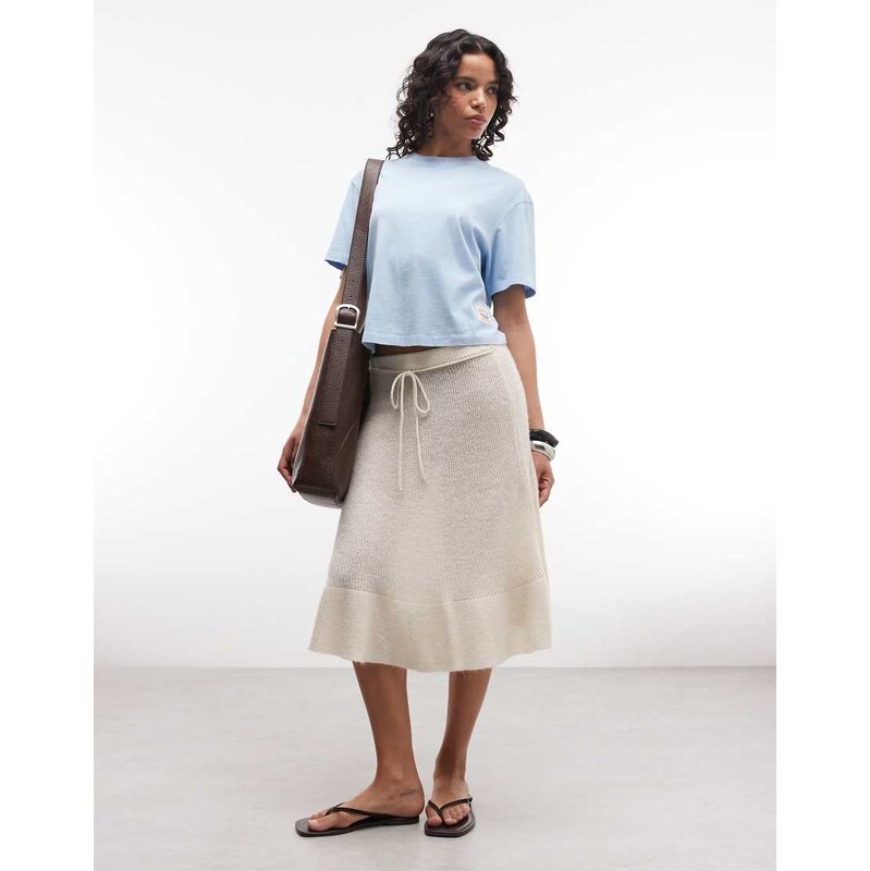 Reclaimed Vintage knitted mid skirt in cream-White
