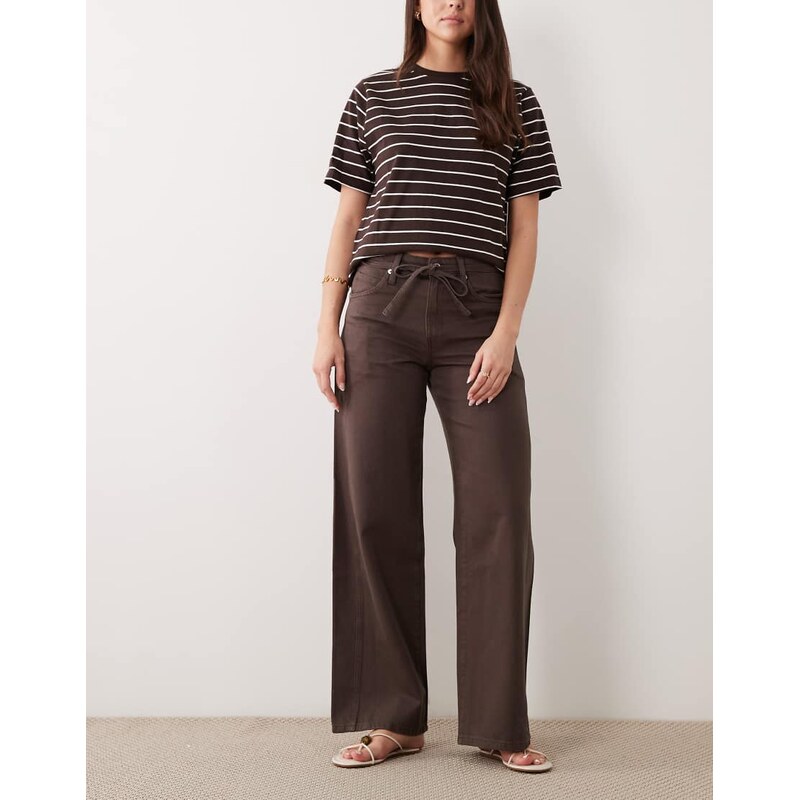 Mango Rachel drawstring straight leg jeans in brown