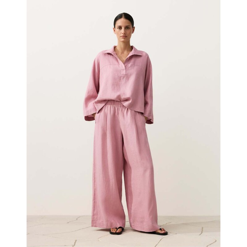 OYSHO 100% linen wide leg trousers in pink 114215933
