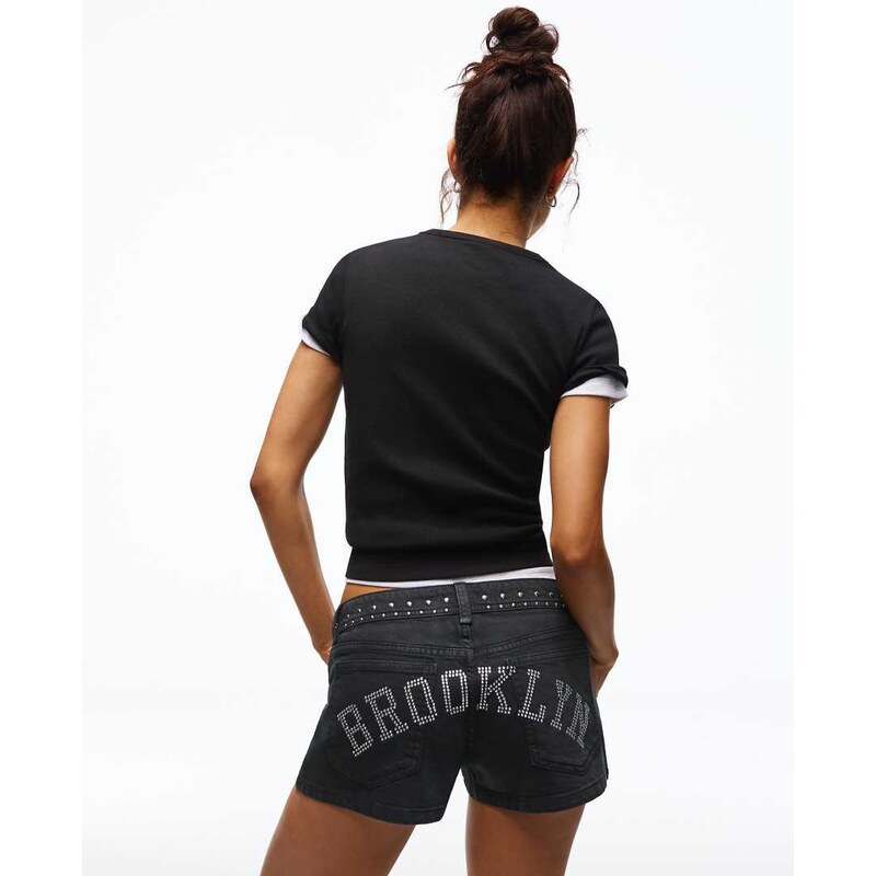 Bershka Studded twill shorts in black