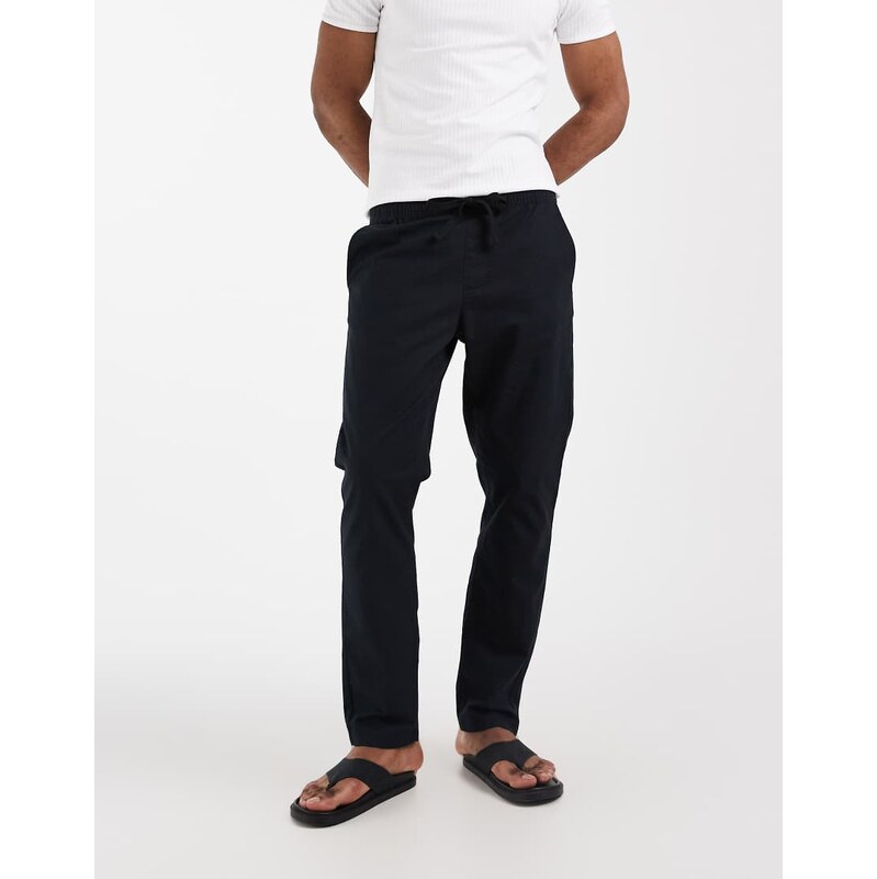 ASOS DESIGN linen blend trousers in black
