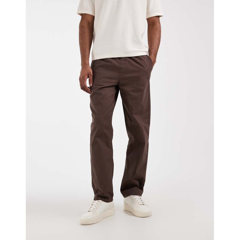 ASOS DESIGN straight linen blend trousers in brown