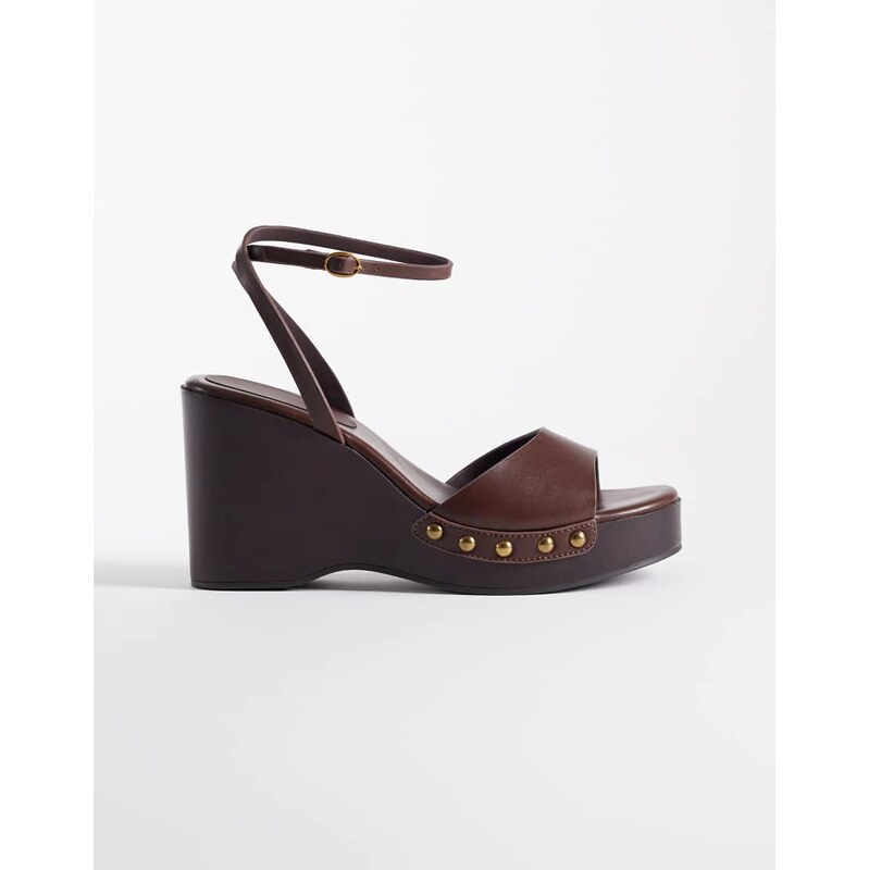 ASOS DESIGN Thea wood effect wedges in chocolate-Brown