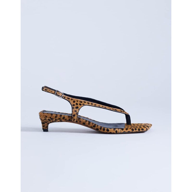 Topshop Sunshine toe thong mid heel sandal in deer print hair on