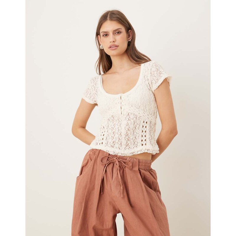 Free People short sleeve lace top in whisper white 114492072