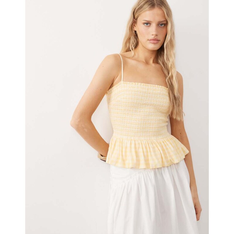 Free People sundance shirred strappy top in yellow gingham 114377552