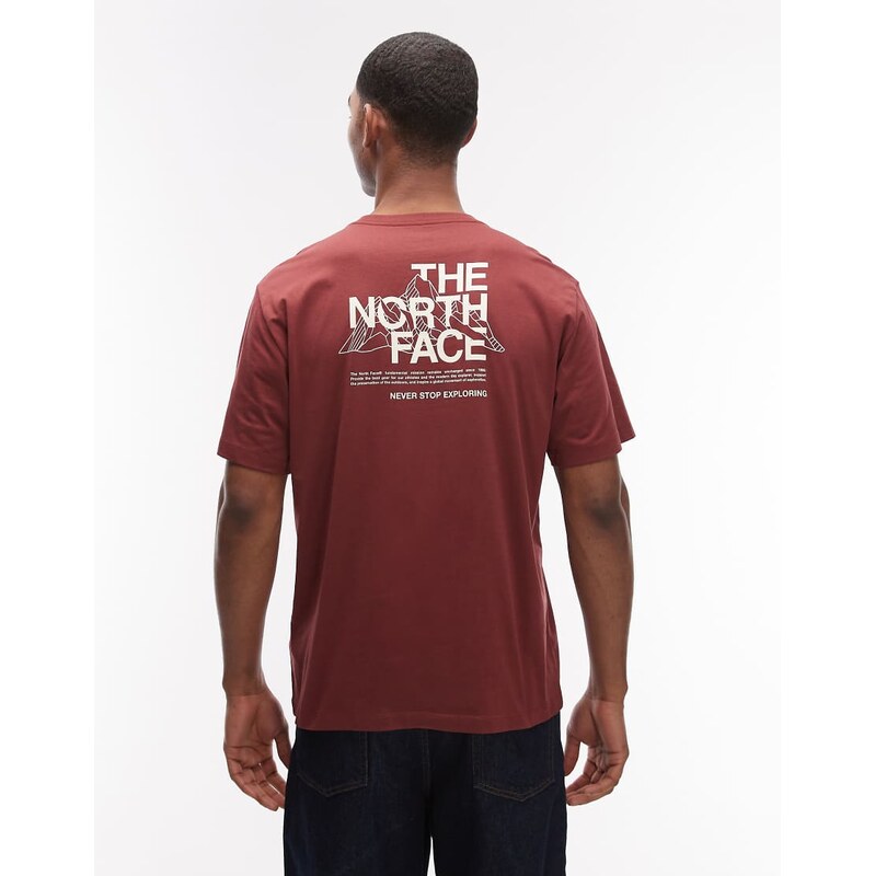 The North Face Mountain Sketch backprint t-shirt in burgundy-Red