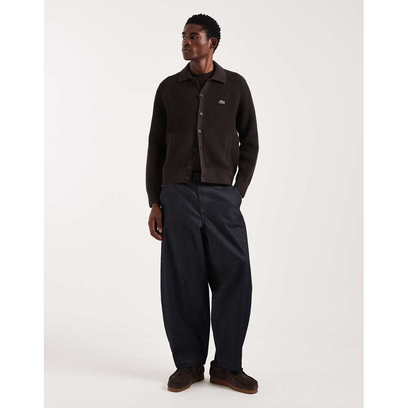 Lacoste button through knitted cardigan in brown