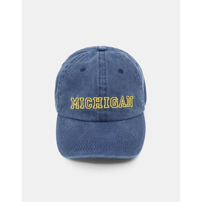 Pull&Bear Michigan graphic cap in blue 114263826