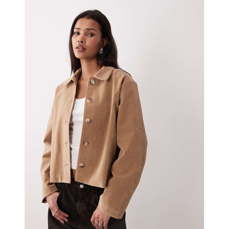 Gina Tricot faux suede short jacket in beige-Neutral