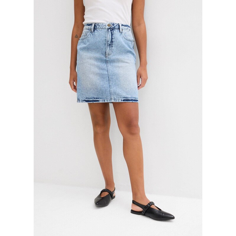 bonprix Džínová sukně Mid Waist, Low Stretch modrá Žena