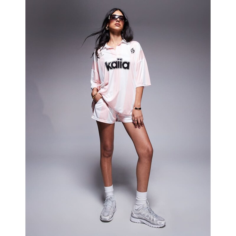 Kaiia boxer shorts co-ord in pink and white stripe