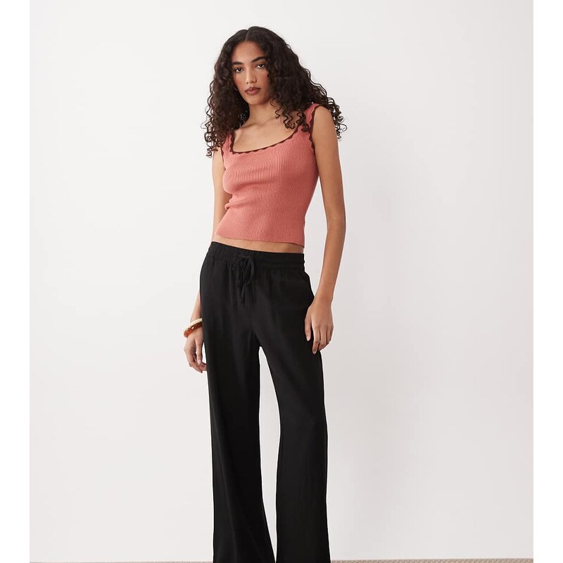 JDY Tall wide leg linen mix trousers in black 114927606
