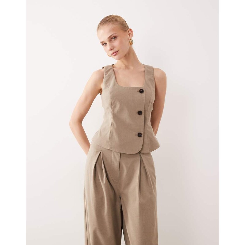 AWARE asymmetric button waistcoat co-ord in beige melange-Neutral 114220839