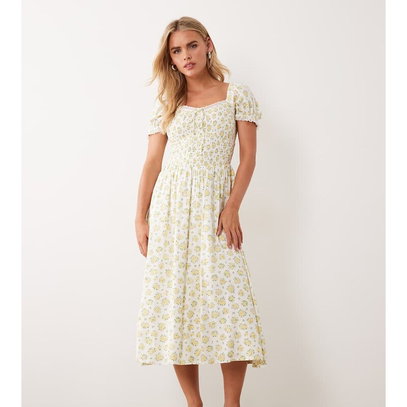 Nobodys Child Petite Savanna midi dress in ivory floral-White