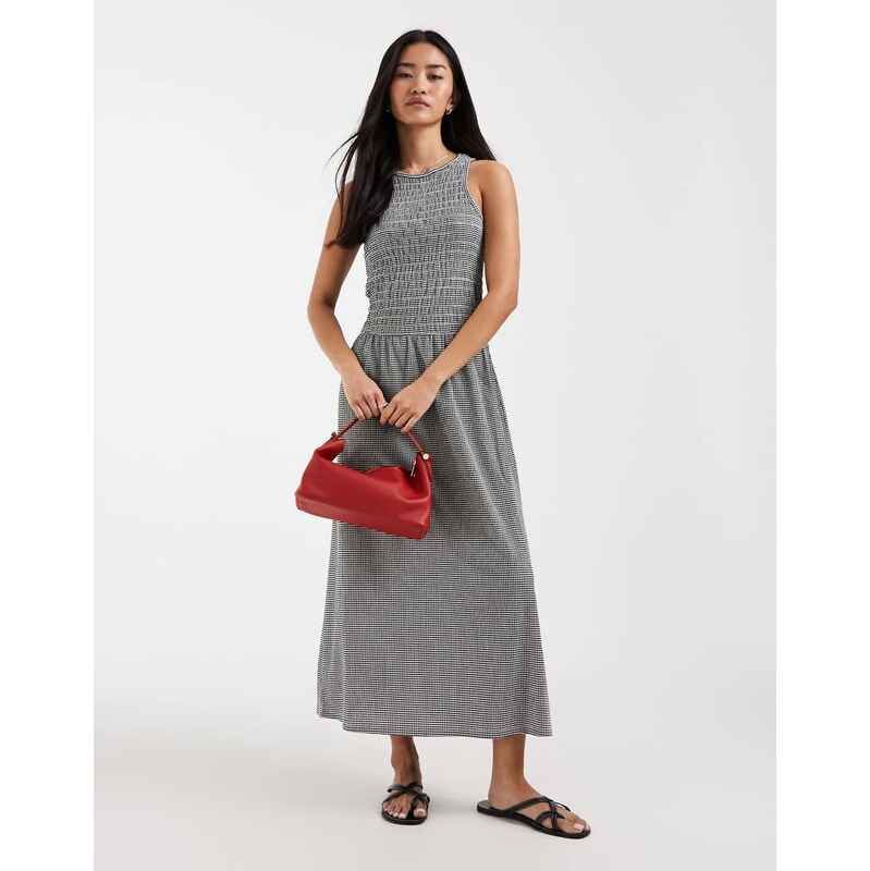 ONLY sleeveless midaxi smock dress in black gingham