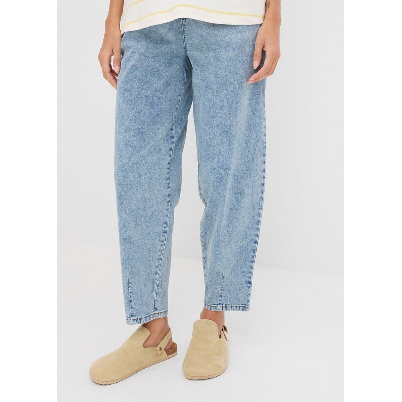 bonprix Džíny Barrel Mid Waist, pohodlný pas modrá Žena