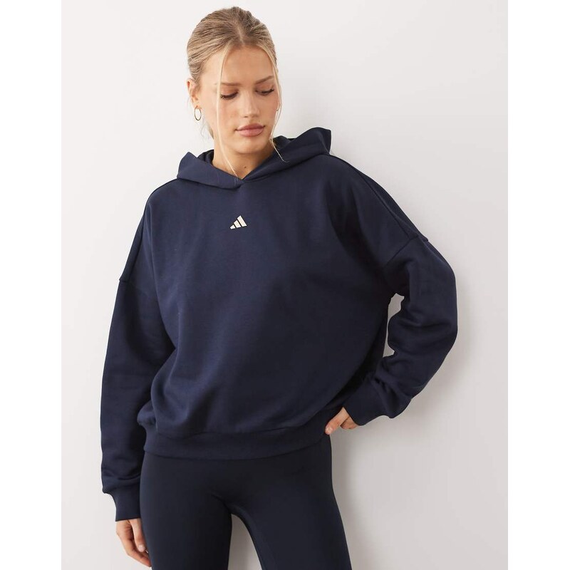 adidas Performance Three Stripes Studio hoodie in navy and cream 114220819