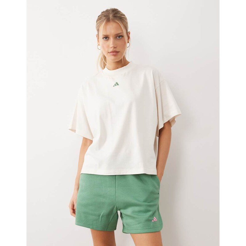 adidas Performance Three Stripes Studios jersey shorts in green