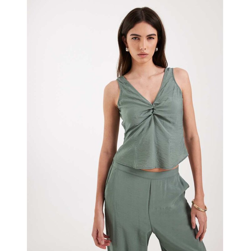 Vero Moda plunge front ruched detail sleeveless top co-ord in laurel 114221840