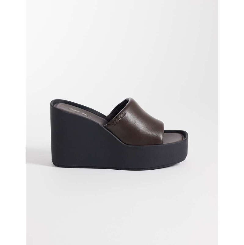 Calvin Klein Jeans leather wedge mule sandal in brown