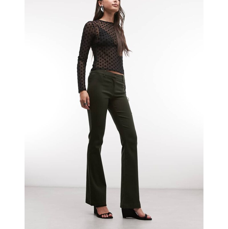 Motel Darias low rise tailored flares in dark khaki-Green