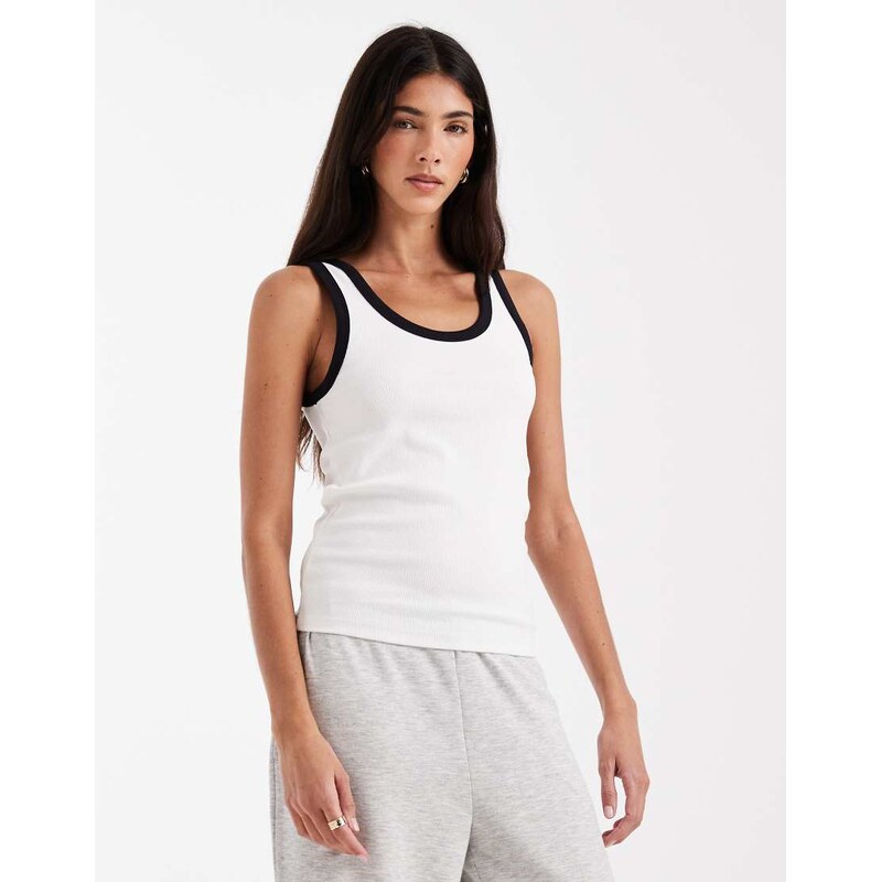 Pieces contrast trim vest top in white 115521424